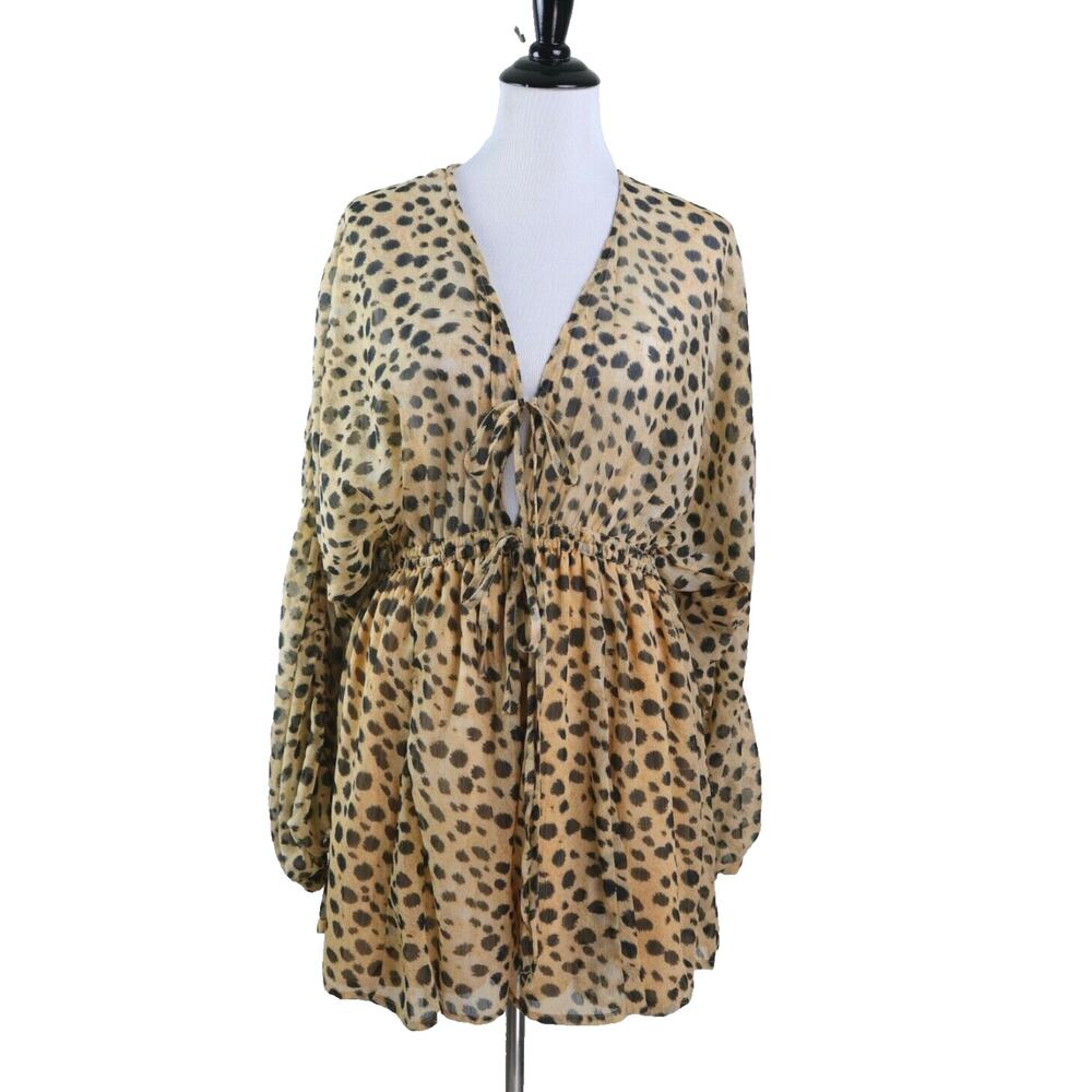 ASOS US 6* Gathered Waist Blouson Sleeve Chiffon Romper Leopard Print